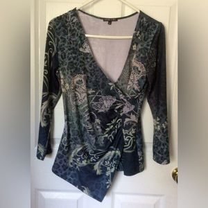 Boho Chic Shirt Dark Green Women’s Asymmetrical Stretchy Long Sleeved